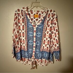 Ruby Rd. Blue and Red Floral Blouse